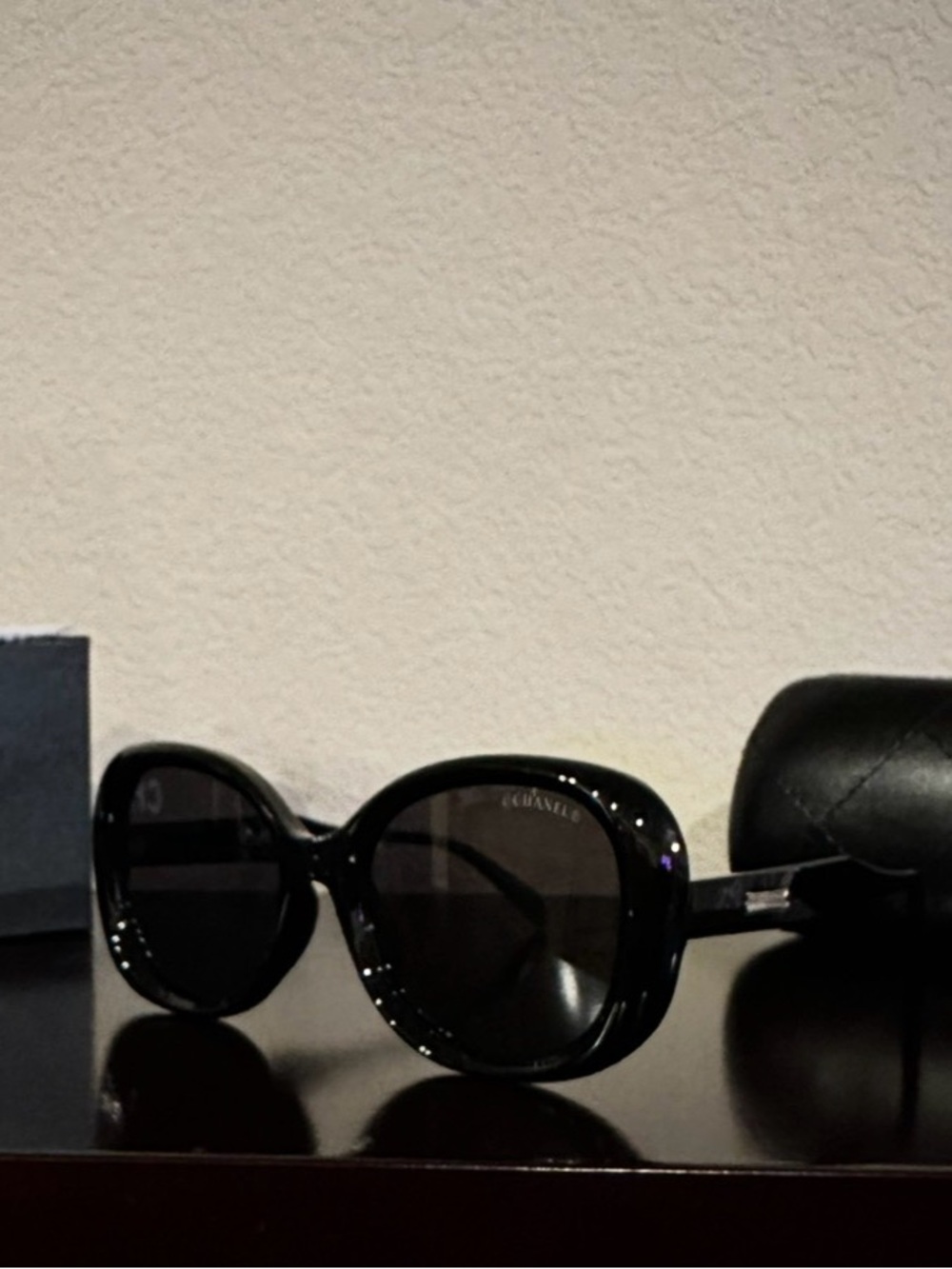 CHANEL Black Round Oversized Sunglasses